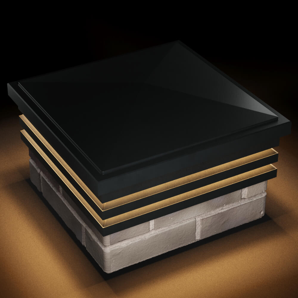 Колпак Zking Бона ХайТек Черный на столб 1.5х1.5 кирпича (385х385мм) с подсветкой в Одинцово фото