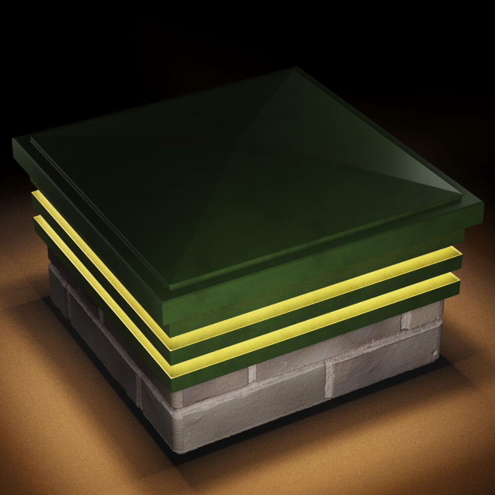 Колпак Zking Бона ХайТек Зеленый на столб 1.5х1.5 кирпича (385х385мм) с подсветкой в Одинцово фото