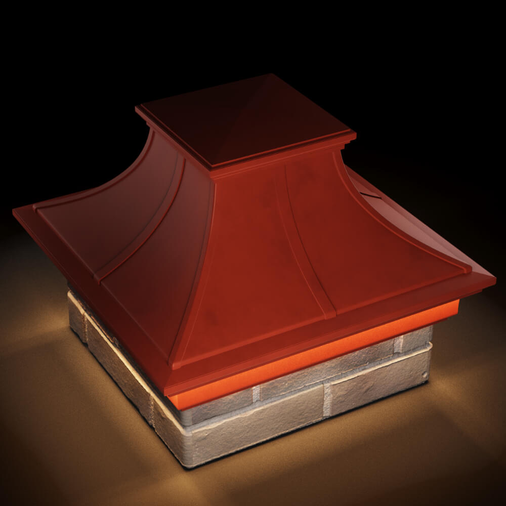 Колпак Zking Монблан Премиум Красный на столб 1.5х1.5 кирпича (385х385мм) с подсветкой в Одинцово фото