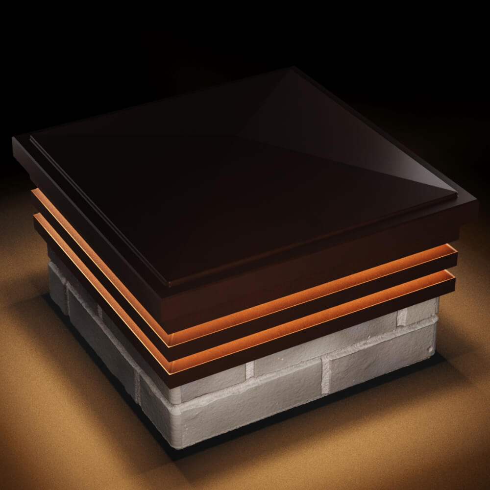 Колпак Zking Бона ХайТек Коричневый на столб 1.5х1.5 кирпича (385х385мм) с подсветкой в Одинцово фото