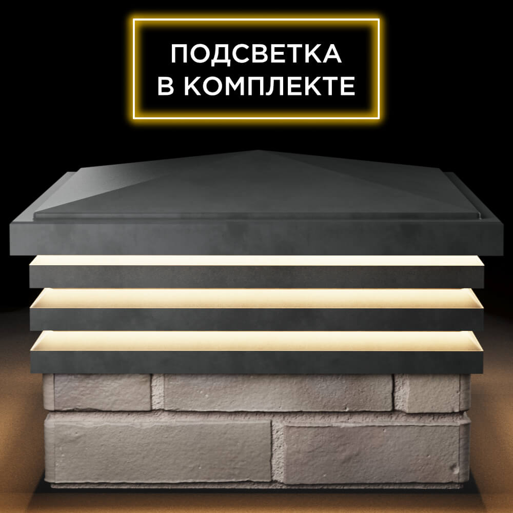 Колпак Zking Бона ХайТек Серый на столб 1.5х1.5 кирпича (385х385мм) с подсветкой Одинцово фото