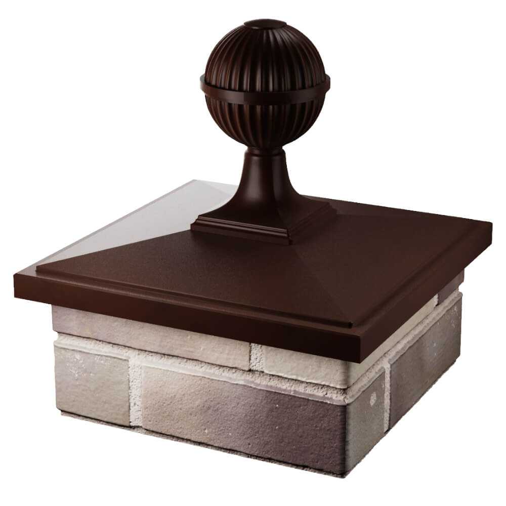 Колпак Zking БонаМоно Коричневый с шаром на столб 1.5х1.5 кирпича (385х385, 400х400мм) в сборе в Одинцово фото