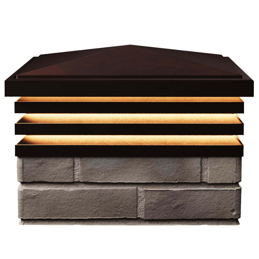 Колпак Zking Бона ХайТек Коричневый на столб 1.5х1.5 кирпича (385х385мм) с подсветкой в Одинцово фото